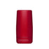 Red cylindrical container with a logo on a white background