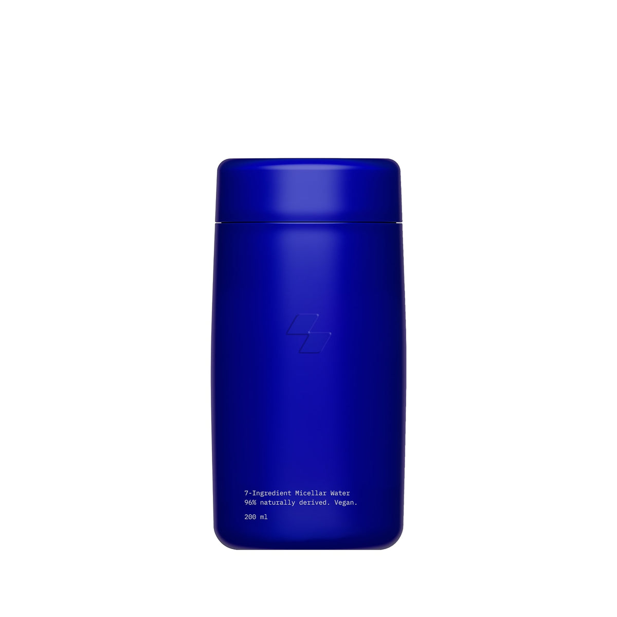 Blue bottle with text on a white background