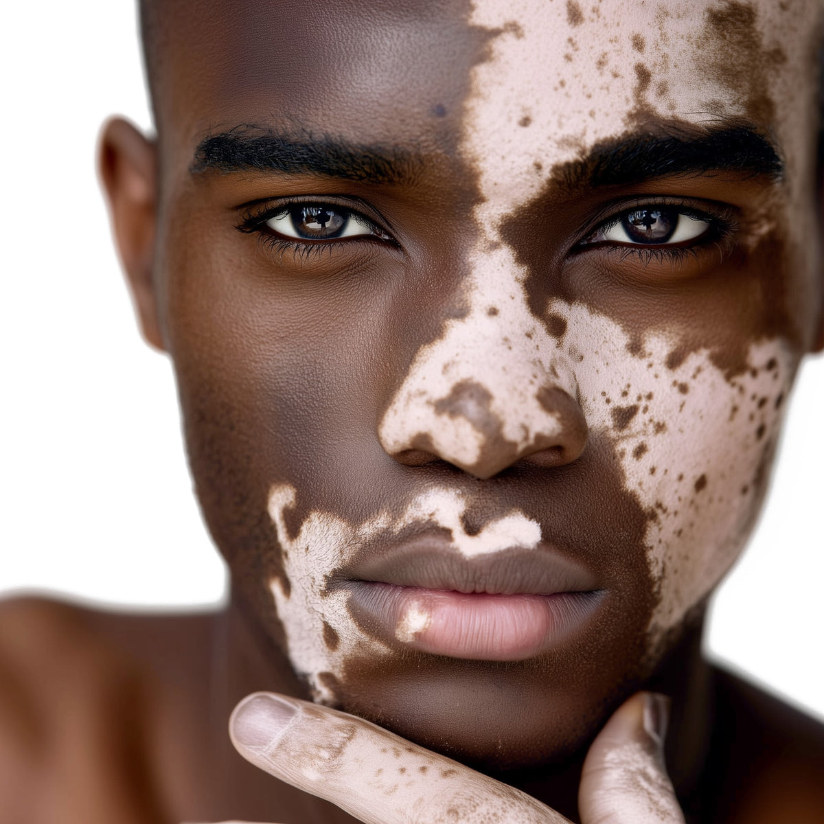 Close-up of a person with a sun-kissed face, highlighting skin texture.
