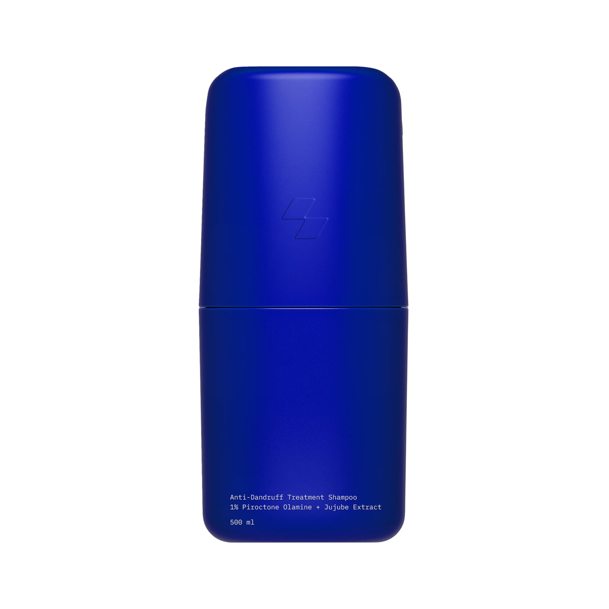 Blue shampoo bottle with text on a white background (500 ml)