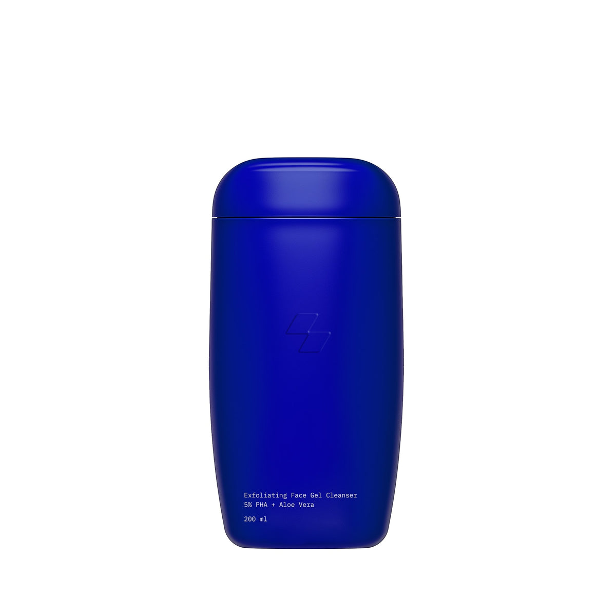 Blue skincare bottle on a white background