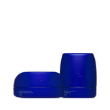 Two blue cosmetic containers on a white background