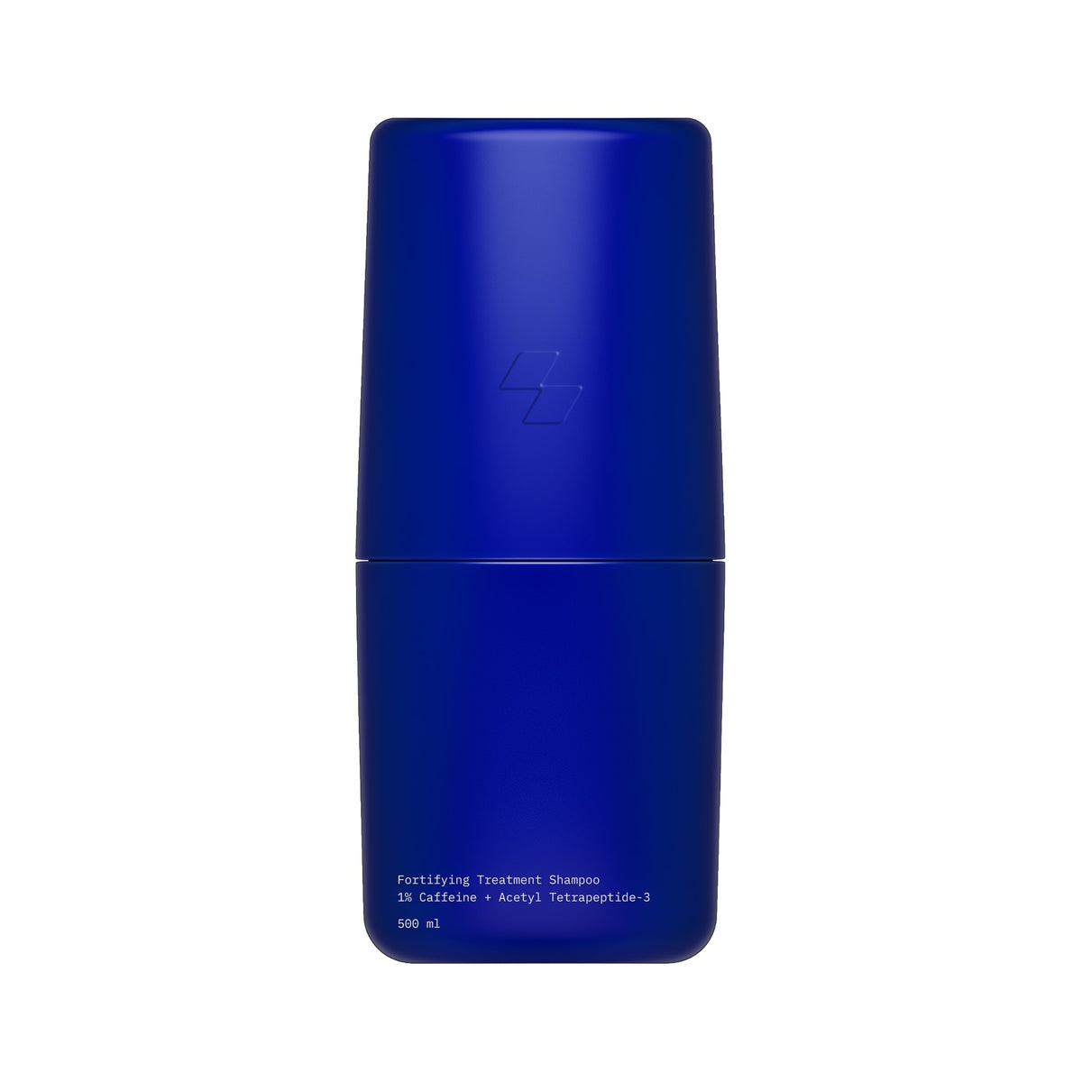 Blue cylindrical shampoo bottle with text on a white background (500 ml)