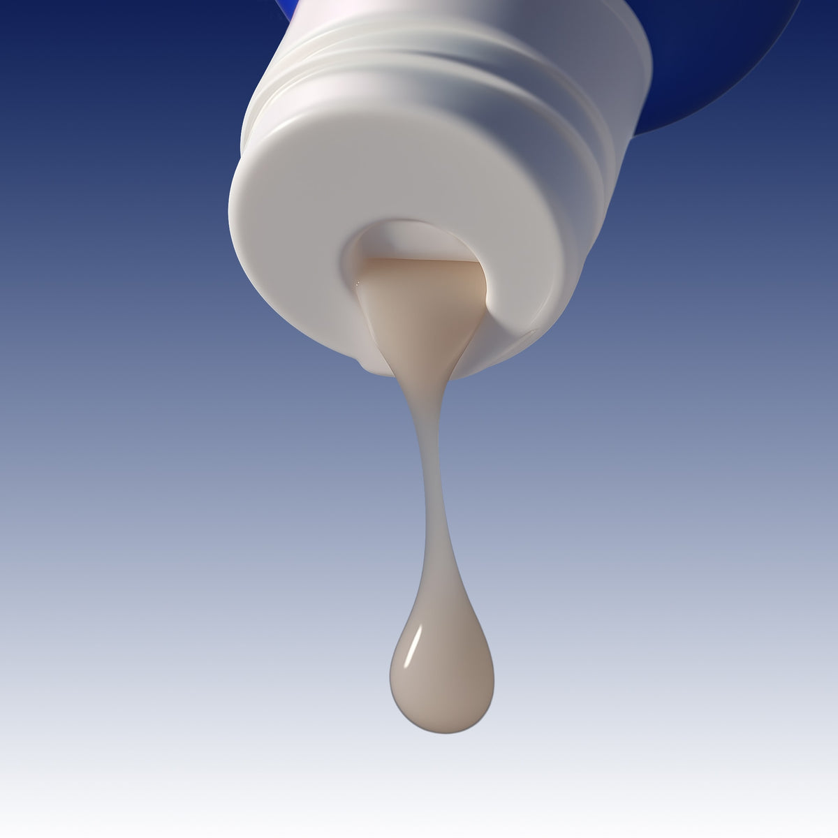 Close-up of a tube with cream dripping out on a gradient blue and gray background