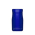 Blue bottle with white text on a white background