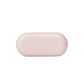 Pink eyeglass case with a logo on a white background