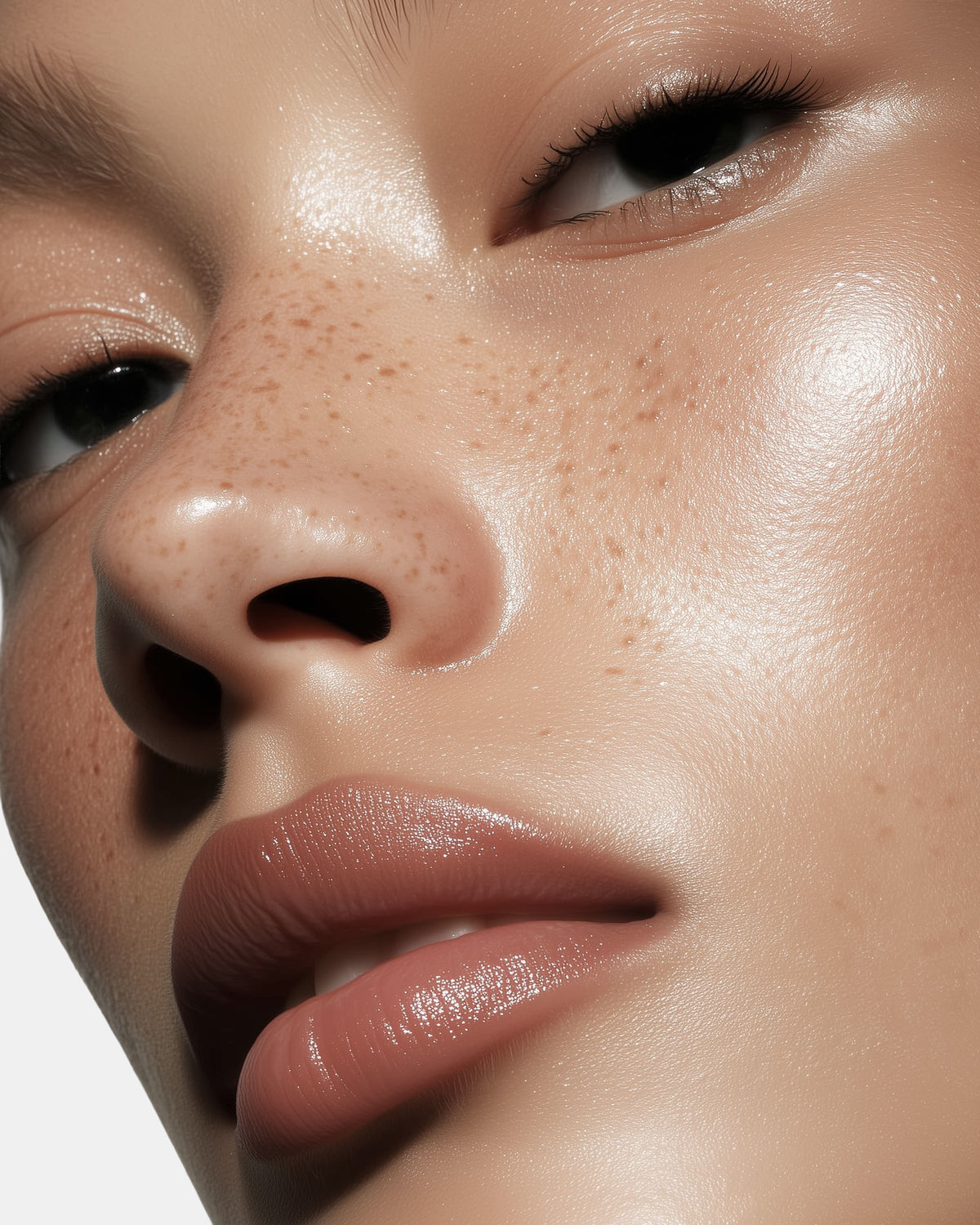 Close-up of a person's face with a focus on the nose and lips.