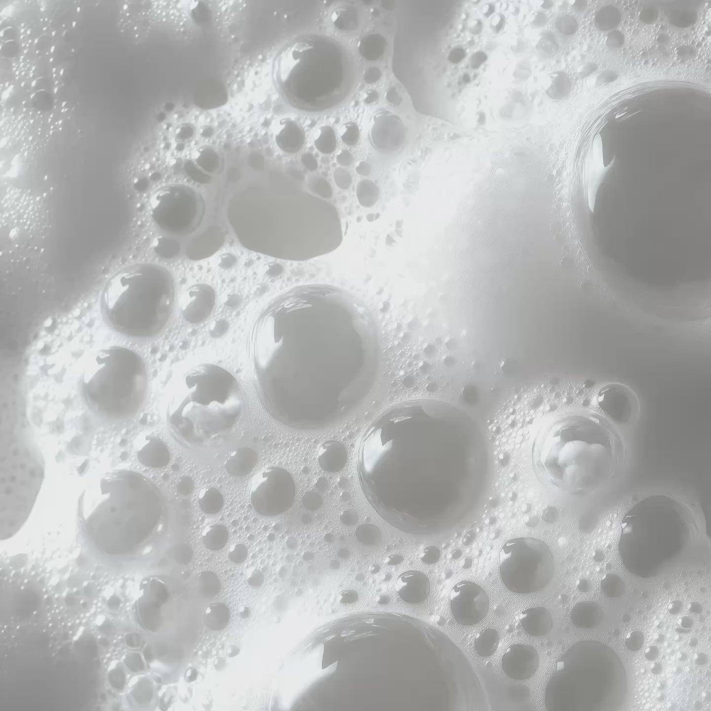 Macro view of white foaming product with various sized bubbles