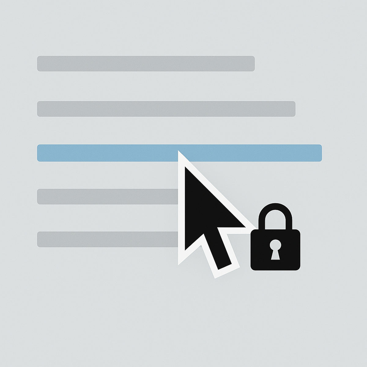 Cursor icon over a lock symbol on a gray background
