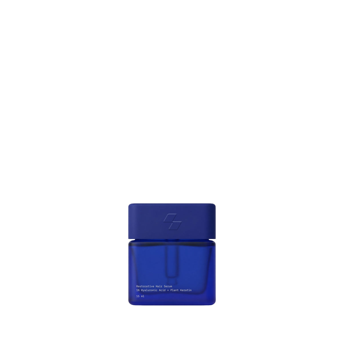Blue rectangular bottle with a logo on a white background (15 ml)