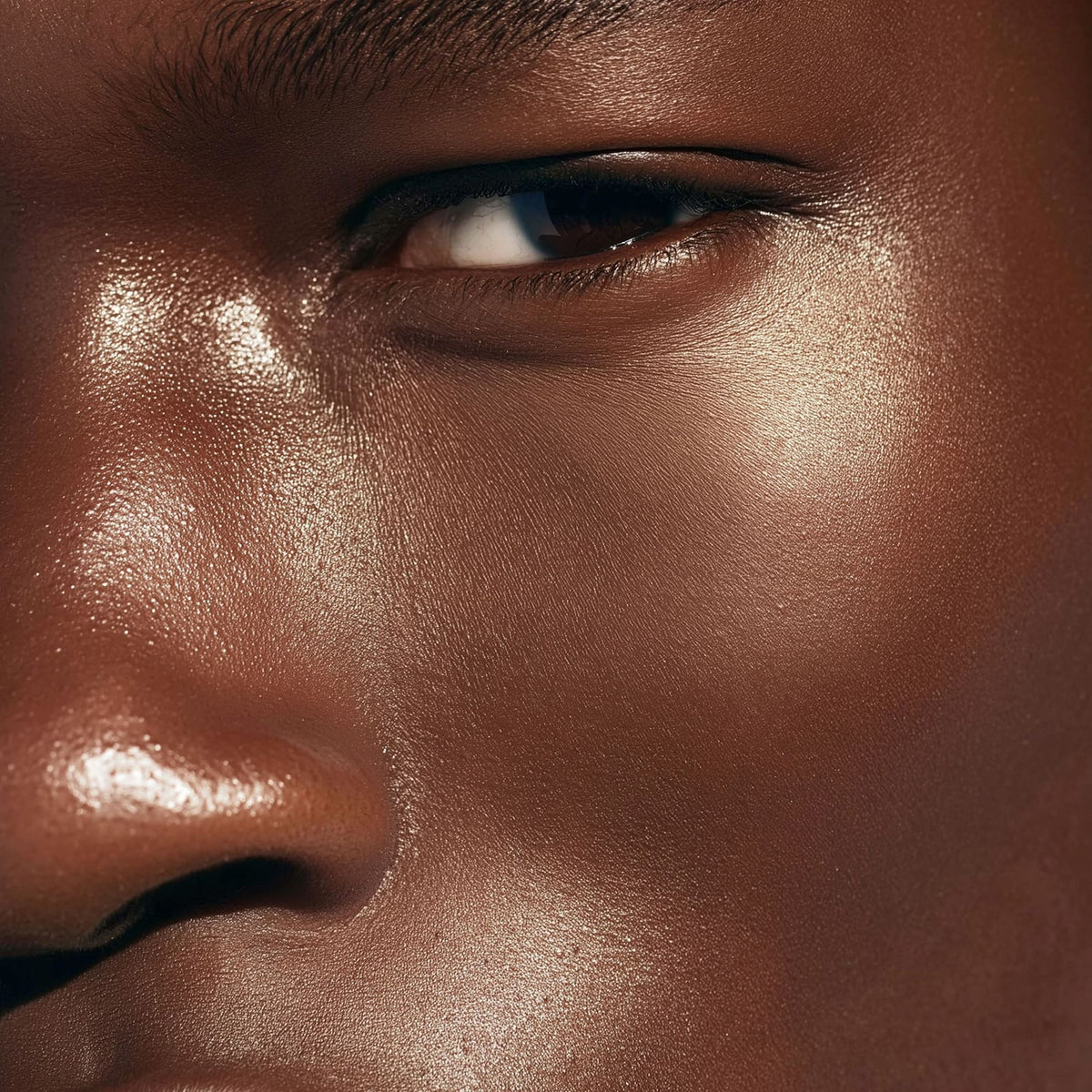 Close-up of a person's eye with a focus on skin texture and color.